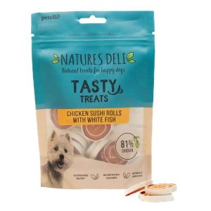 Natures Deli Chicken Sushi Rolls with White Fish Dog Treats 100g