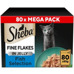 Sheba Fine Flakes Wet Cat Food - Fish Collection In Jelly 80x85g Pouches