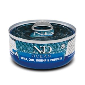 Farmina N&D Ocean Adult Wet Cat Food Tuna, Cod, Shrimp & Pumpkin 30x70g Cans