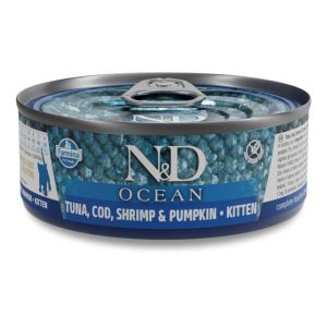 Farmina N&D Ocean Kitten Wet Food Tuna, Cod, Shrimp & Pumpkin 30x70g Cans