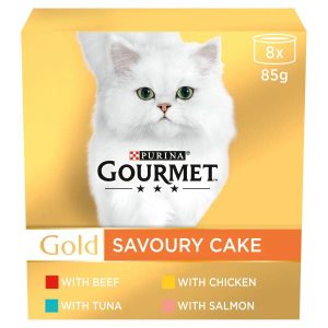 GOURMET Gold Savoury Cake Wet Cat Food Meat & Fish Variety Pack 8x85g Cans