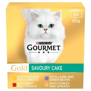 GOURMET Gold Savoury Cake Wet Cat Food Meat & Veg Variety Pack 8x85g Cans