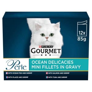 GOURMET Perle Wet Cat Food in Gravy Ocean Delicacies 12x85g Pouches