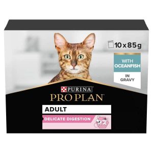 Purina Pro Plan Delicate Digestion Adult Cat - Wet Food Ocean Fish in Gravy 10x85g Pouches