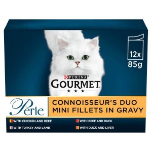 GOURMET Perle Wet Cat Food in Gravy Connoisseur's Duo 12x85g Pouches